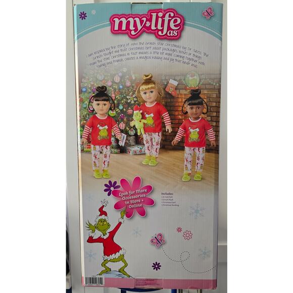 NIB My Life As 18" Poseable Doll – Grinch Sleepover Set (Brunette/Green Eyes) - Picture 10 of 16